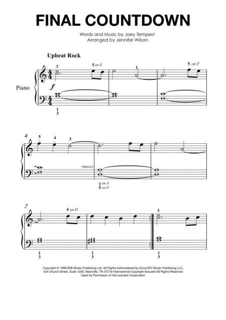 Final Countdown Easy Piano Sheet Music