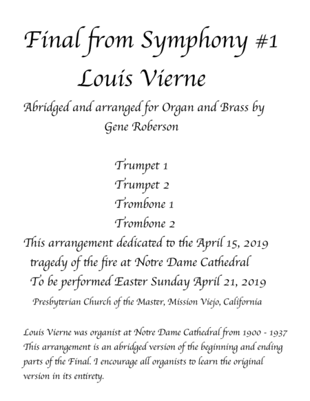 Final From Vierne Organ Symphony With Brass Sheet Music