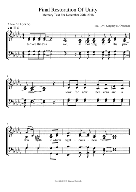 Final Restoration Of Unity Sheet Music