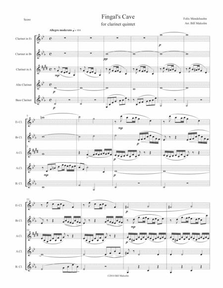 Free Sheet Music Fingals Cave For Clarinet Quintet