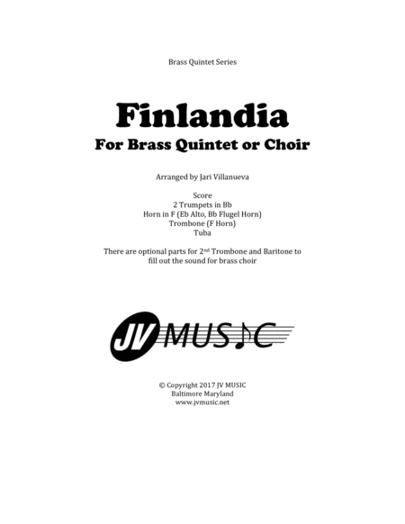 Finlandia Hymn For Brass Quintet Or Choir Sheet Music