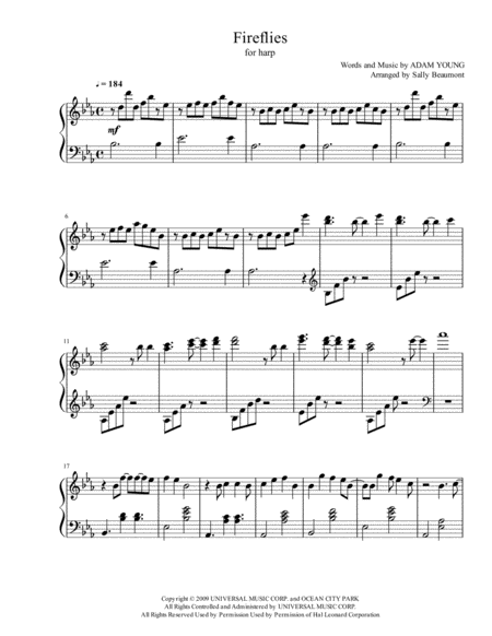 Fireflies Owl City Harp Solo Sheet Music