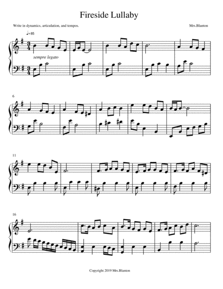 Fireside Lullaby Intermediate Piano Solo Sheet Music