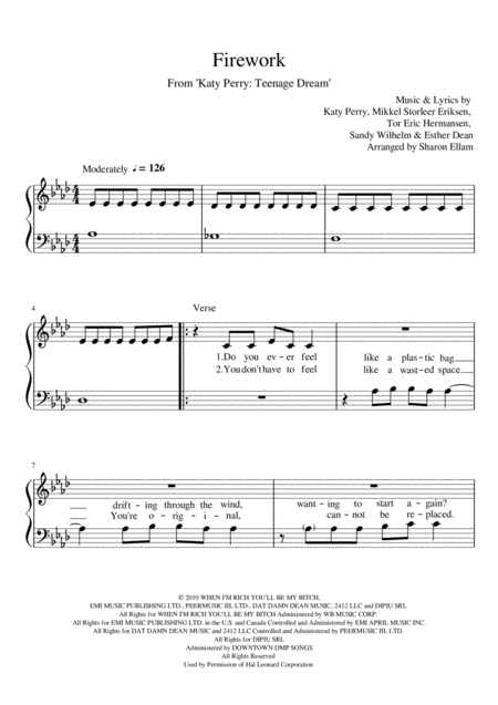 Firework By Katy Perry Easy Piano Sheet Music