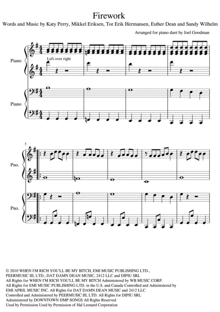 Free Sheet Music Firework Katy Perry Piano Duet 4 Hands 1 Piano