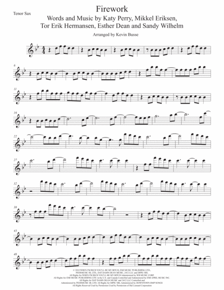 Free Sheet Music Firework Original Key Tenor Sax