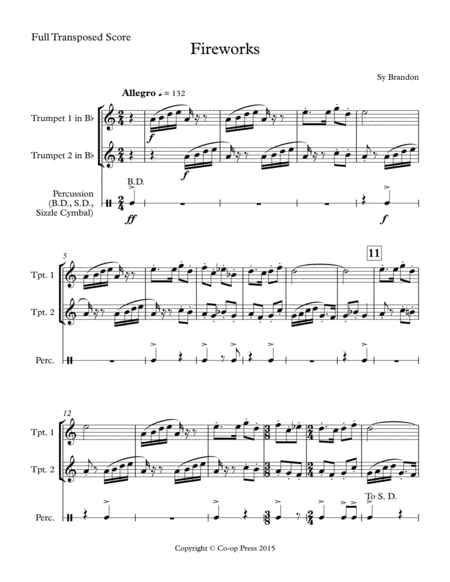 Fireworks For Two Trumpets And Percussion Sheet Music