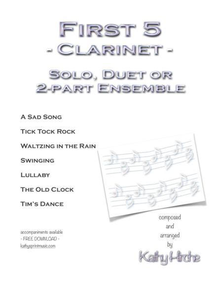 Free Sheet Music First 5 Clarinet Solo Duet Or 2 Part Ensemble
