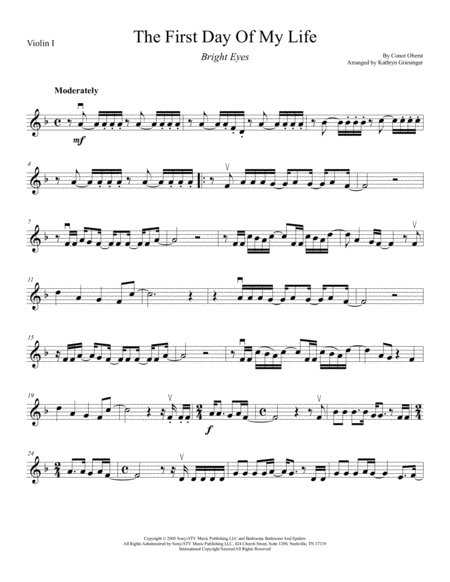 First Day Of My Life String Quartet Sheet Music