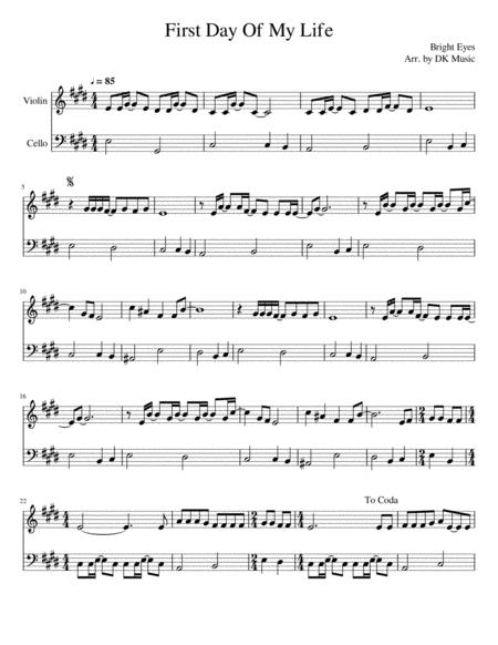 Free Sheet Music First Day Of My Life Violin Cello Duet