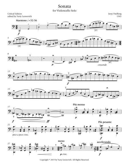 Fitelberg Sonata For Unaccompanied Cello Sheet Music