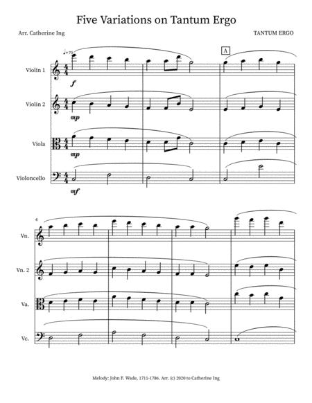 Five Variations On Tantum Ergo For String Quartet Sheet Music