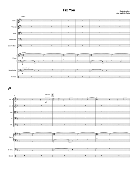 Fix You Coldplay String Orch Rhythm Section Sheet Music