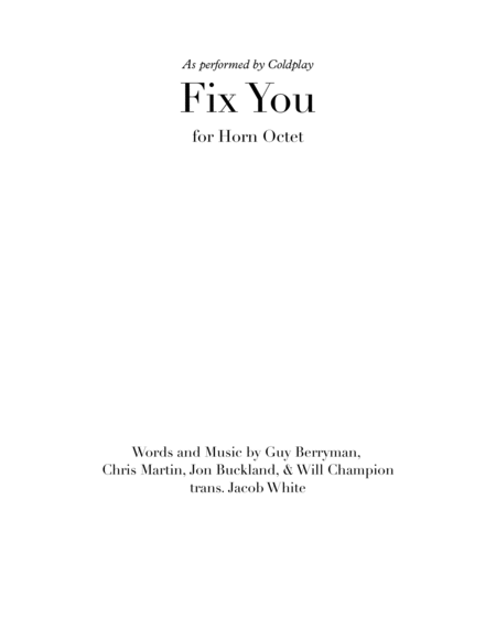 Fix You Horn Octet Sheet Music