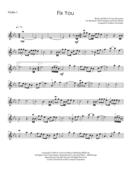 Fix You String Quartet Sheet Music