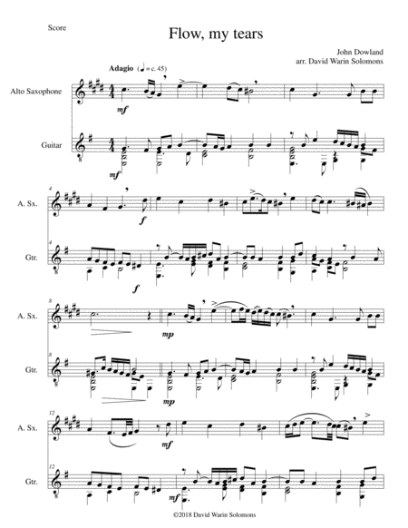 Flow My Tears For Alto Saxophone And Guitar With Divisions Sheet Music