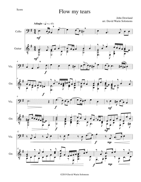 Flow My Tears For Cello And Guitar Without Divisions Sheet Music