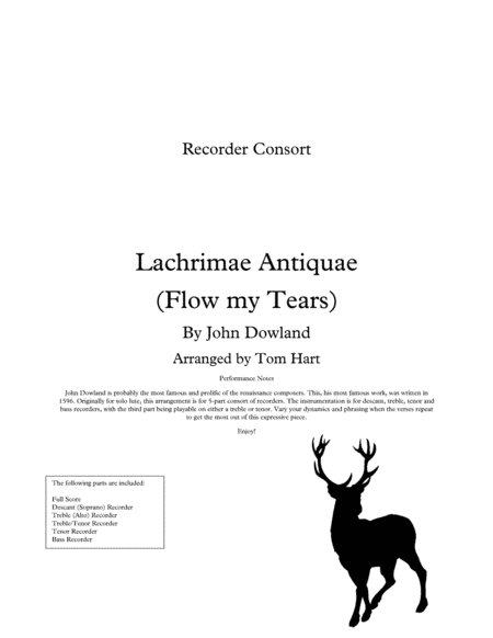 Flow My Tears Recorder Ensemble Sheet Music