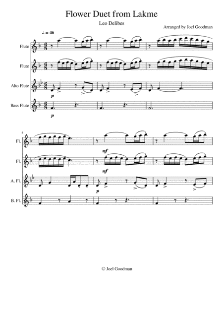 Free Sheet Music Flower Duet Flute Choir Quartet