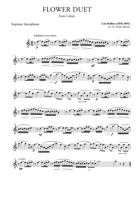 Free Sheet Music Flower Duet For Saxophone Quartet