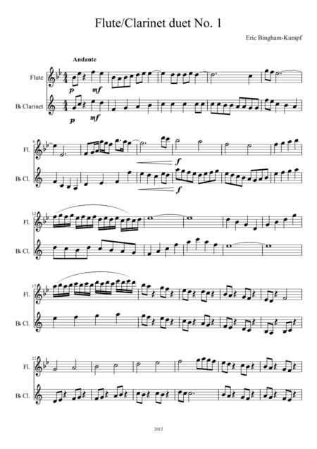 Flute Clarinet Duet No 1 Sheet Music