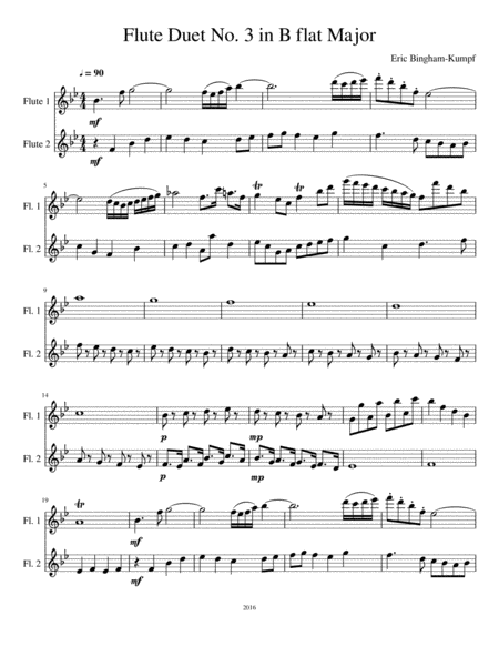 Flute Duet No 3 In B Flat Major Sheet Music