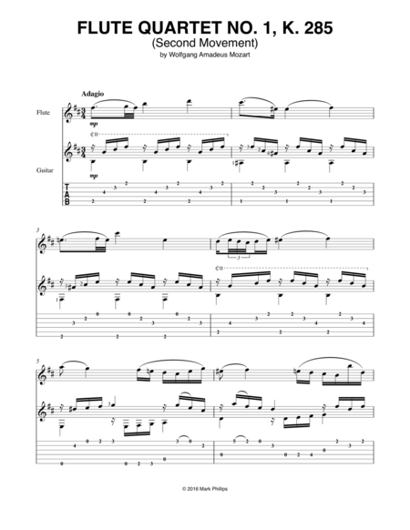 Free Sheet Music Flute Quartet No 1 Second Movement K 285