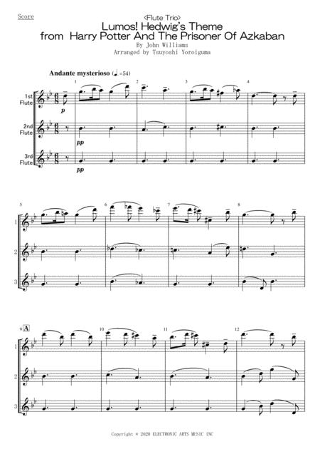 Flute Trio Lumos Hedwig Theme From Harry Potter And The Prisoner Of Azkaban Sheet Music