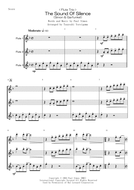 Flute Trio The Sound Of Silence Sheet Music