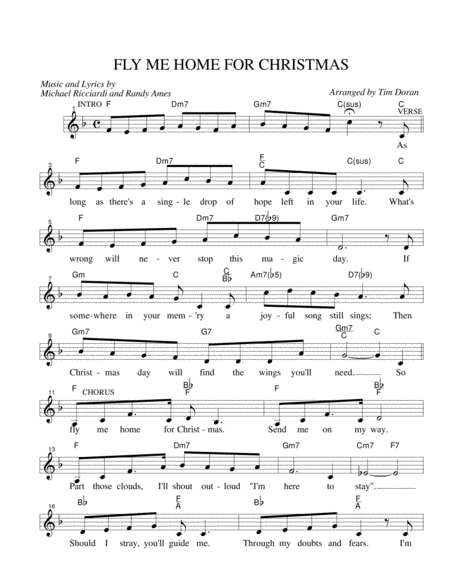 Free Sheet Music Fly Me Home For Christmas