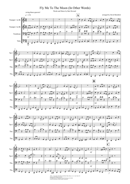 Fly Me To The Moon In Other Words For Brass Quartet Sheet Music