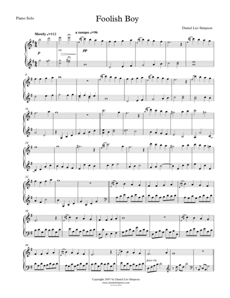 Foolish Boy Easy Piano Solo Sheet Music