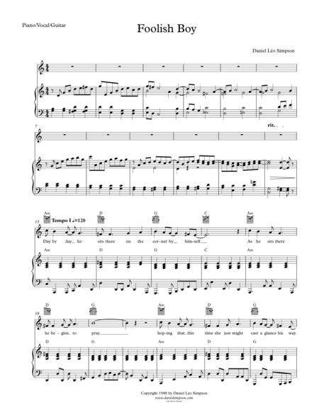 Foolish Boy Piano Vocal Guitar Sheet Music