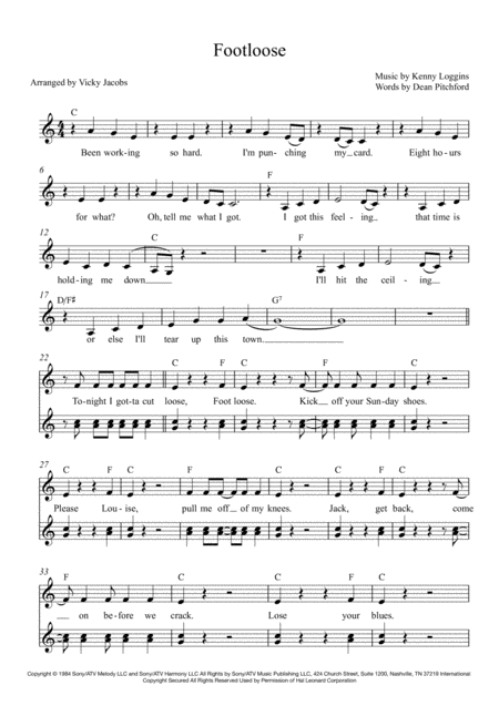 Free Sheet Music Footloose Leadsheet For Singalongs