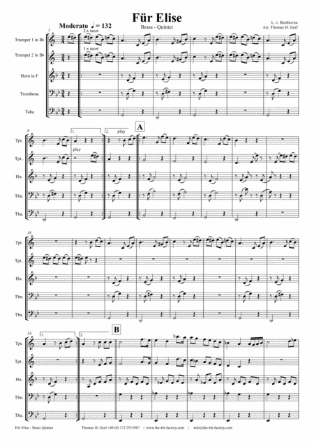 Free Sheet Music For Elise Ludwig Van Beethoven Brass Quintet