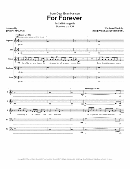 For Forever Dear Evan Hansen Satbb A Cappella Sheet Music