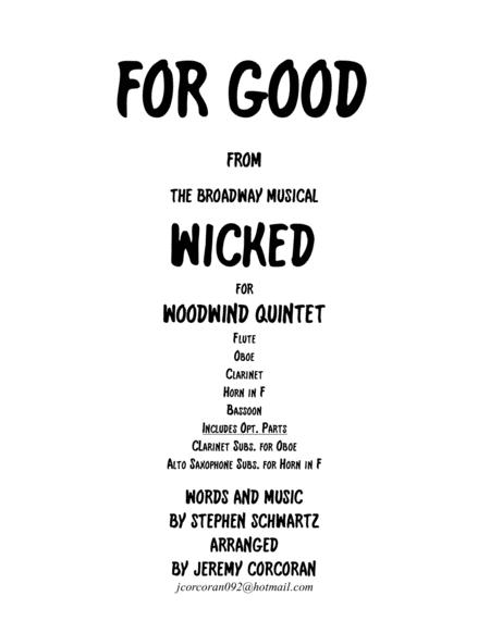 Free Sheet Music For Good From Wicked For Woodwind Quintet