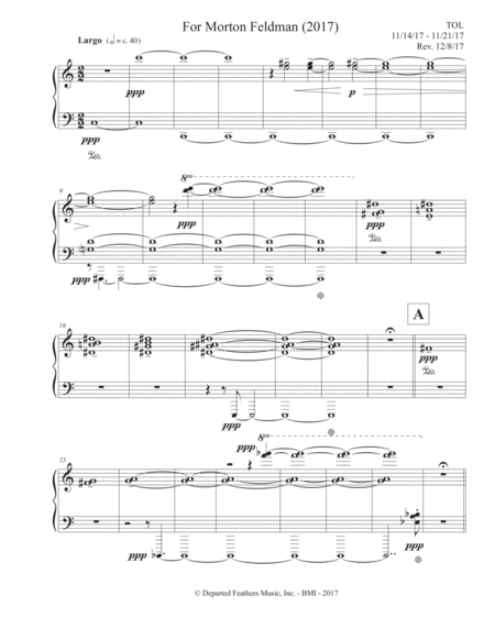 For Morton Feldman 2017 Piano Solo Sheet Music