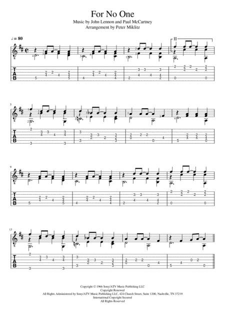 For No One Standard Notation And Tab Sheet Music