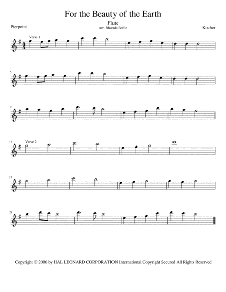 For The Beauty Of The Earth Flute Solo Sheet Music