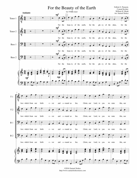 For The Beauty Of The Earth Ttbb Choir With Piano Accompaniment Sheet Music