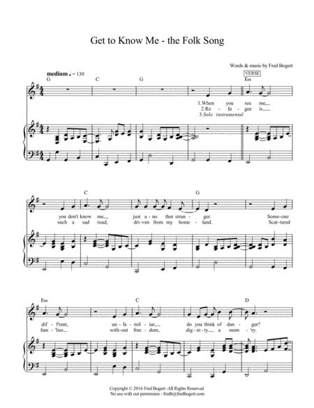 For The Immigrants Get To Know Me Folk Version Sheet Music