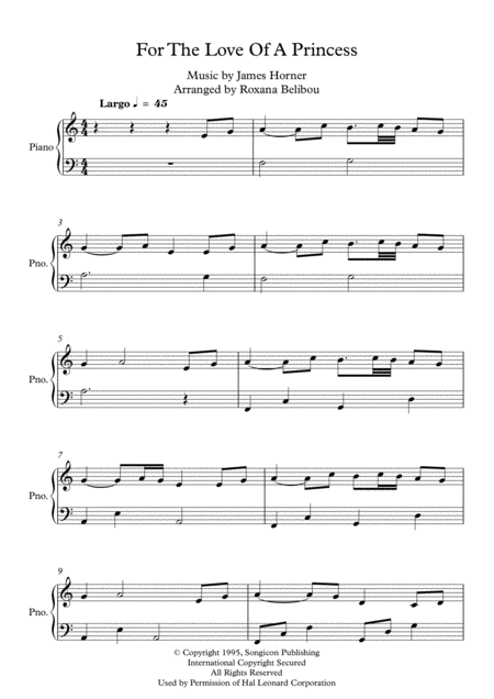 Free Sheet Music For The Love Of A Princess From Braveheart Easy Piano