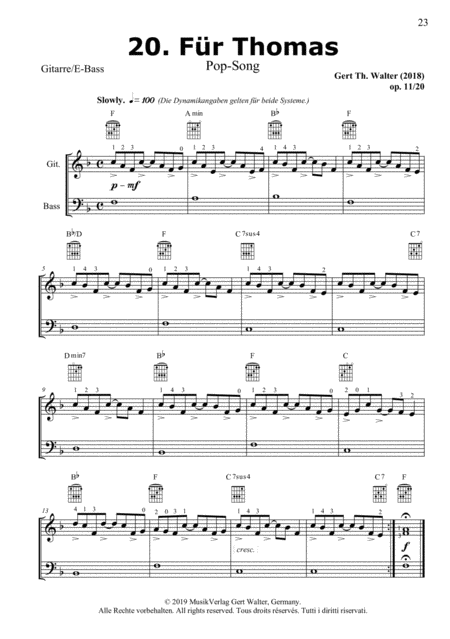 For Thomas From Guitar Pop Romanticists Sheet Music