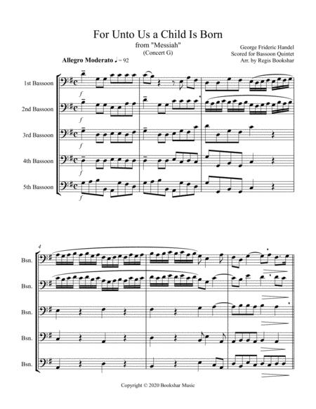 Free Sheet Music For Unto Us A Child Is Born From Messiah G Bassoon Quintet