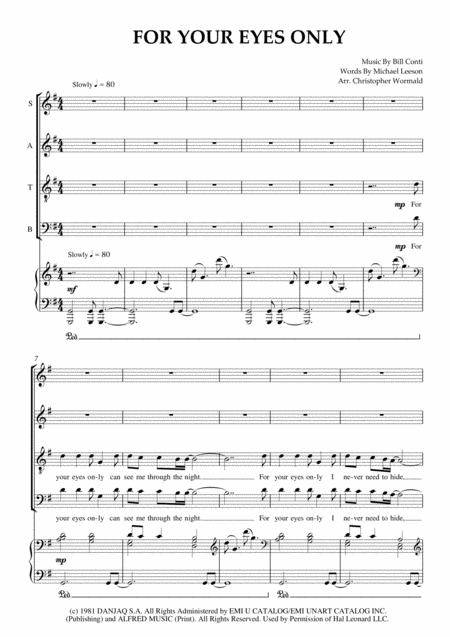 Free Sheet Music For Your Eyes Only Arr Christopher Wormald