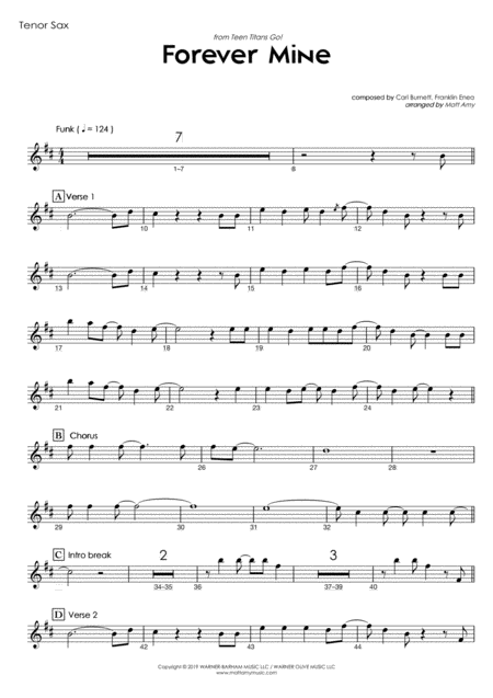 Forever Mine From Teen Titans Go Tenor Sax Play Along Sheet Music