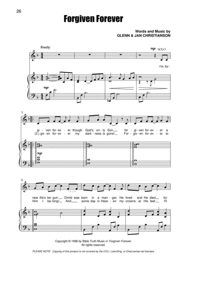 Free Sheet Music Forgiven Forever