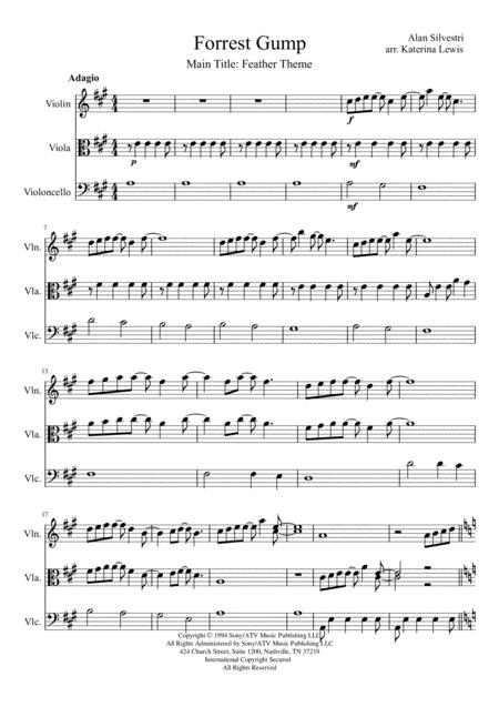 Free Sheet Music Forrest Gump Main Title Feather Theme Violin Viola Cello
