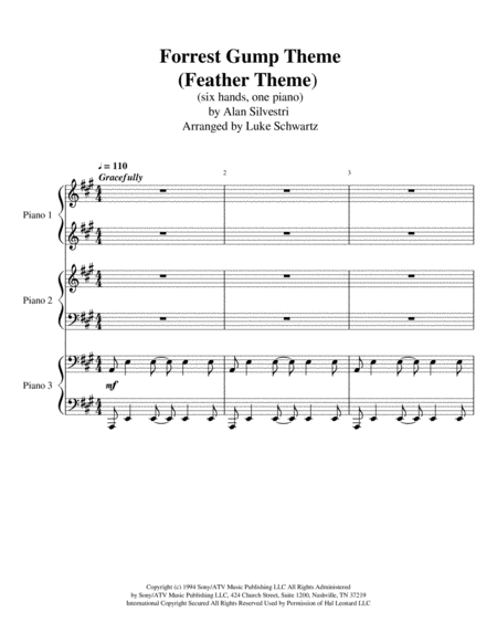 Forrest Gump Theme For 6 Hands On 1 Piano Sheet Music